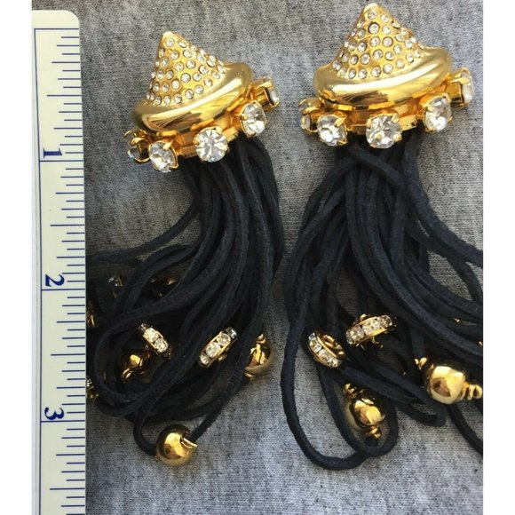 VTG De Liguoro Designer black Fringe long Earrings